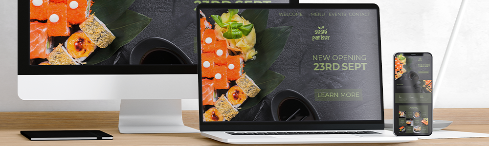 página web con diseño responsive que se adapta a 3 tipos de pantallas