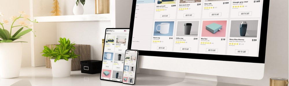 sitio web de tienda online en diferentes pantallas tablet celular y computador