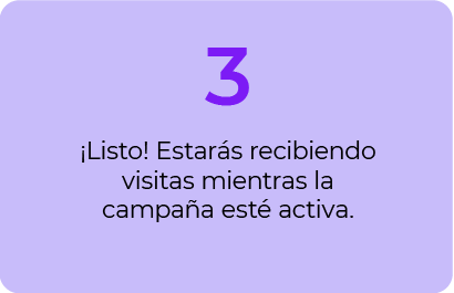 3 listo, estarás recibiendo visitas mientras la campaña esté activa